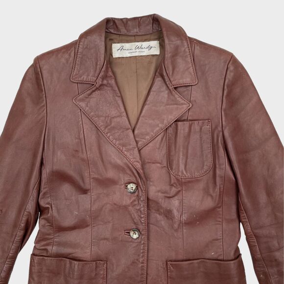 Amen Wardy Vintage Single Breasted Leather Jacket Brown Women's Small/Medium - Picture 2 of 13